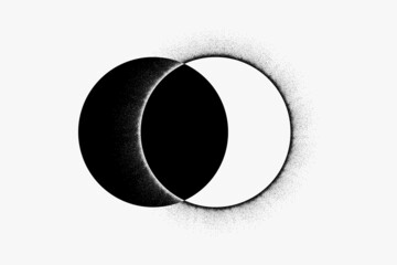 Eclipse, abstract design element. Two connected circles, vector illustration isolated on white background