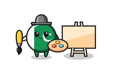 Naklejka premium Illustration of pakistan flag mascot as a painter