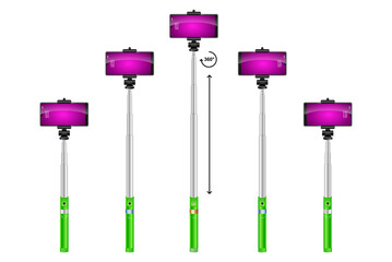 realistic mono pods selfie stick isolated, telescopic smartphone holder photo self portrait