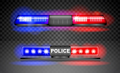 realistic police siren light beacon flasher isolated, emergency light red blue siren, led flasher set siren police. eps format