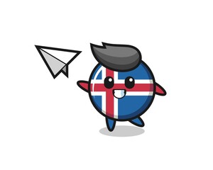 iceland flag cartoon character throwing paper airplane