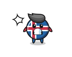 iceland flag character cartoon with shocked gesture