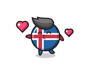 iceland flag character cartoon with kissing gesture