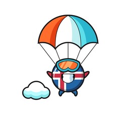iceland flag mascot cartoon is skydiving with happy gesture
