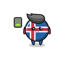 iceland flag mascot character doing a tired gesture
