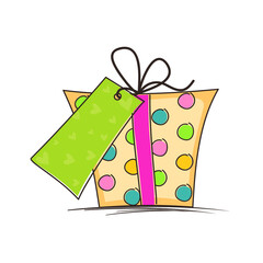 Vector illustration of a gift box. Packing box with a postcard.
