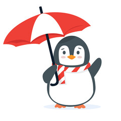 Cute Penguin animal cartoon with umbrella