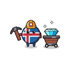 Character Illustration of iceland flag as a miner