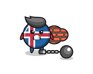 Character mascot of iceland flag as a prisoner
