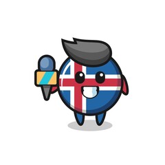 Obraz premium Character mascot of iceland flag as a news reporter