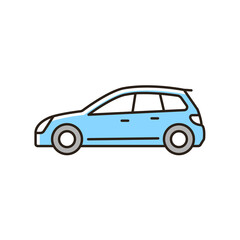 Obraz na płótnie Canvas Hatchback RGB color icon. Cheap sports car. Auto with two-box design. Access to cargo area. Vehicle body configuration with hinged rear door. Isolated vector illustration. Simple filled line drawing