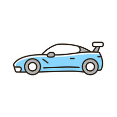 Customized sports car RGB color icon. Designing vehicle for street racing. Upgrading automobile performance. Adding aftermarket accessories. Isolated vector illustration. Simple filled line drawing