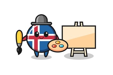 Illustration of iceland flag mascot as a painter