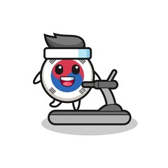 south korea flag cartoon character walking on the treadmill