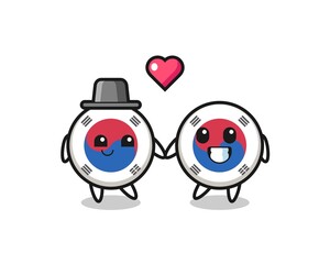 south korea flag cartoon character couple with fall in love gesture