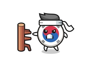south korea flag cartoon illustration as a karate fighter