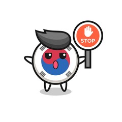 south korea flag character illustration holding a stop sign
