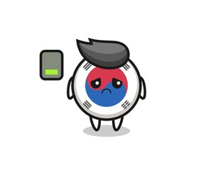 south korea flag mascot character doing a tired gesture