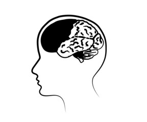 Human brain and head silhouette on an isolated background. Symbol. Vector illustration.