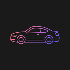 Fototapeta na wymiar Coupe car gradient vector icon for dark theme. Two-door sports automobile. Performance-oriented vehicle. Fixed roof. Thin line color symbol. Modern style pictogram. Vector isolated outline drawing