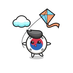 south korea flag mascot illustration is playing kite