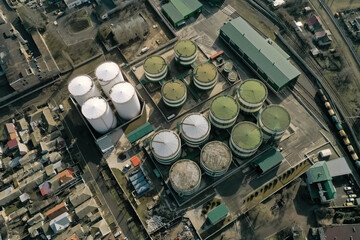 Aerial view of industrial buildings. CO2 emissions