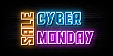 Cyber Monday Sale Neon Signs Vector. Design Template Neon Style