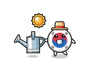 Cartoon character of south korea flag holding watering can