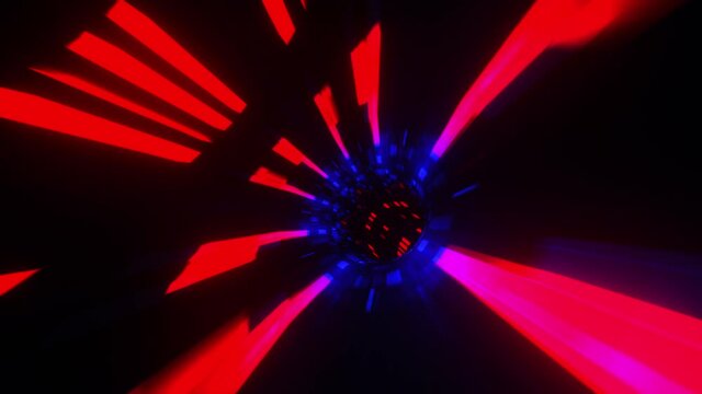 Abstract  digital glowing flying lines motion and illuminated light effect in tunnel hyper speed. Futuristic neon background, ultra digital glowing lines, laser rays, speed of light. 4K 3D seamless lo