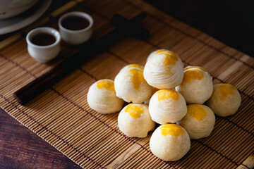 Traditional Chinese pastry stuffed with sweet bean and salted egg for Chinese festival