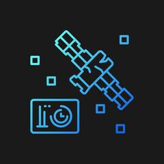 Satellite condition gradient vector icon for dark theme. Artifial satelite breakdown in outer space investigation. Thin line color symbol. Modern style pictogram. Vector isolated outline drawing