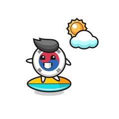 Illustration of south korea flag cartoon do surfing on the beach