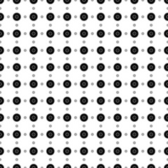 Square seamless background pattern from black gramophone record symbols are different sizes and opacity. The pattern is evenly filled. Vector illustration on white background