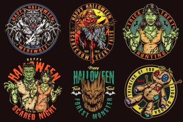 Halloween night colorful vintage logotypes