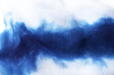 Indigo frame textile background, process dye fabric indigo color, fabric texture close up.