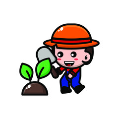cute farmer cartoon character illustration vector graphic