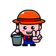 cute farmer cartoon character illustration vector graphic
