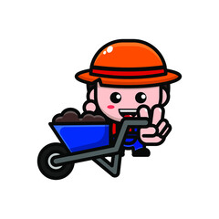 cute farmer cartoon character illustration vector graphic