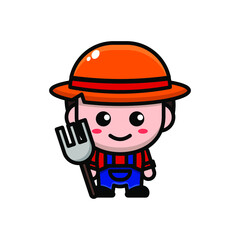 cute farmer cartoon character illustration vector graphic