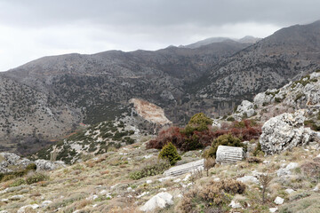 ancient marble debris of ancient city Sagalassos lost in the Turkey mountains