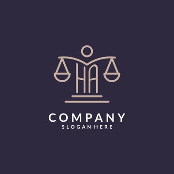 HA initials combined with the scales of justice icon, design inspiration for law firms in a modern and luxurious style