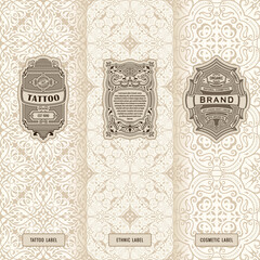 Vector set of design elements labels, icon, logo, frame, luxury packaging for the product