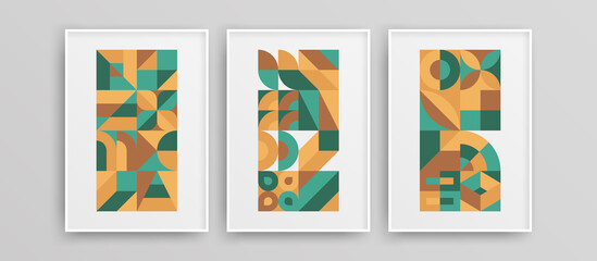 Fresh multicolored bauhaus shapes design vector template set. Bright simple home art concept bundle.