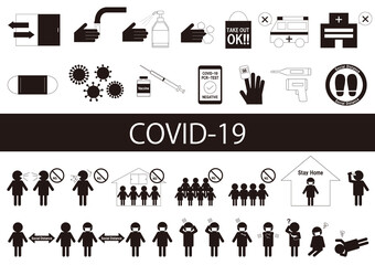 Black and white silhouette set_pictogram_covid-19