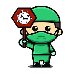 cute doctor fighting the virus illustration vector graphic