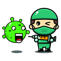 cute doctor fighting the virus illustration vector graphic