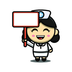 cute nurse cartoon character illustration vector graphic