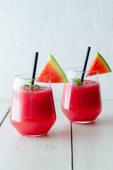 Watermelon drink with mint and ice. Cold drinks. Summer. Healthy eating. Vegetarian food.