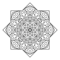 Table and floor inlay pattern. Abstract ornament with many details and geometry elements in form of mandala. Vector illustration for coloring book, henna, mehndi, decoration