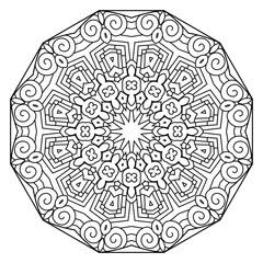 Abstract circular pattern with many details and geometry elements in form of mandala. Vector illustration for coloring book, henna, mehndi, decoration, fabric, wall interior, cloth